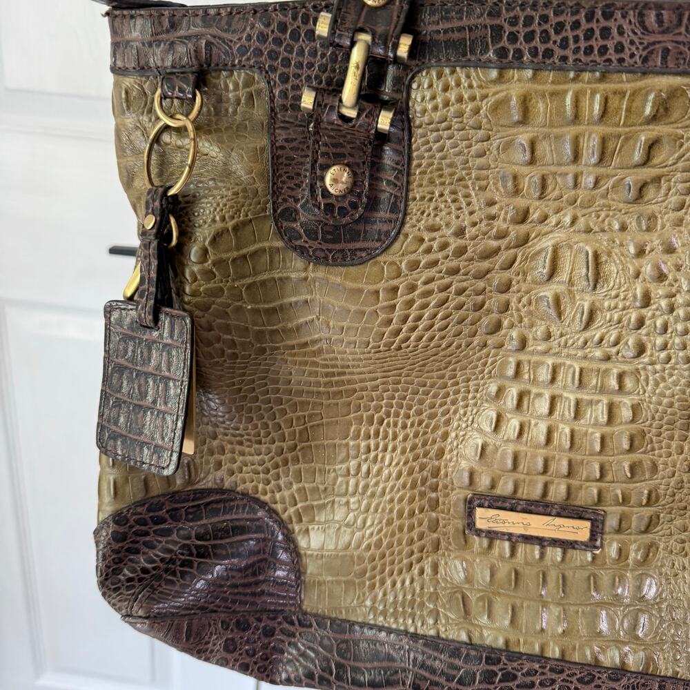Etienne Aigner Women's Olive Green Croc Embossed Leather Tote Bag - Picture 3 of 16